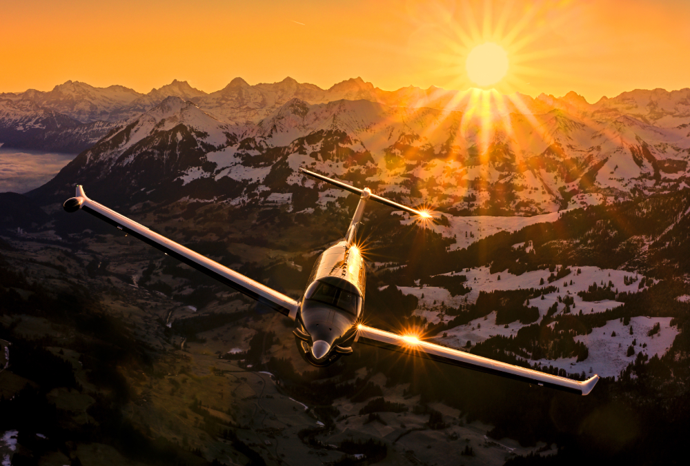 Pilatus PC-12 at sunset